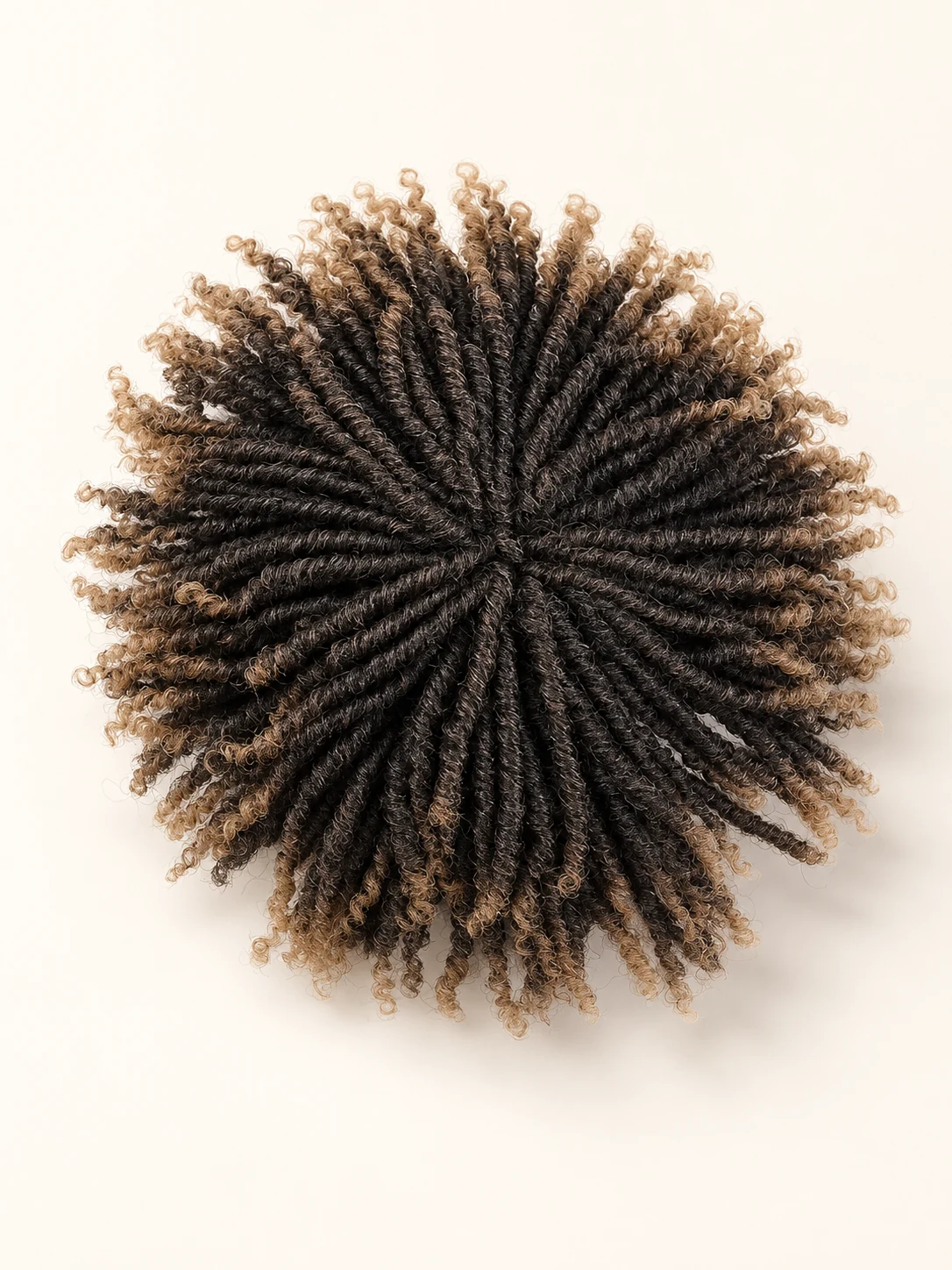 men’s short locs hairpiece in dark root · warm light-brown tips