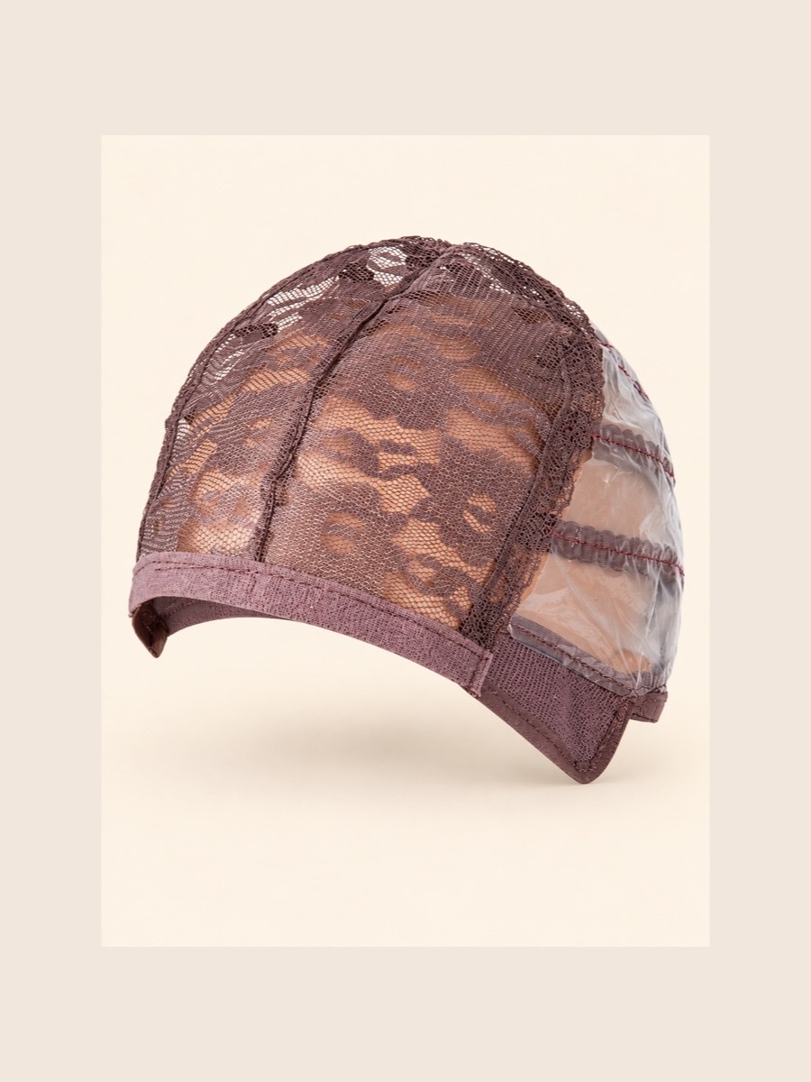 Adhesive Mesh Wig Cap bangs / hair headband displayed on a warm cream background