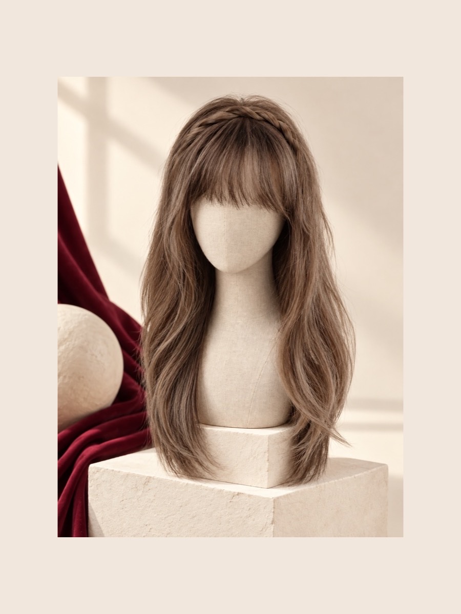 B12 headband / half wig shown on a faceless linen mannequin