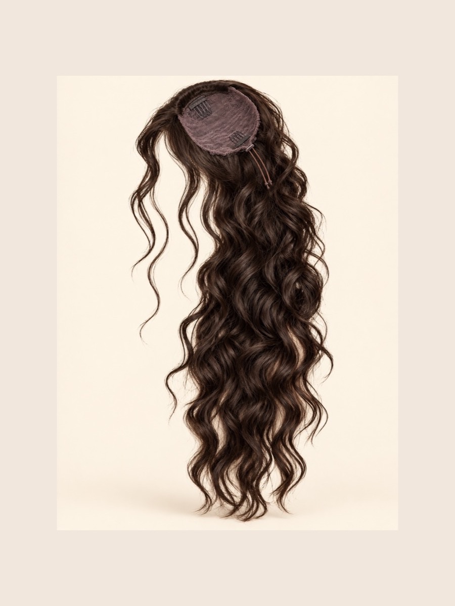 P074 Drawstring Ponytail (Imported Fibre) ponytail extension displayed on a warm cream background